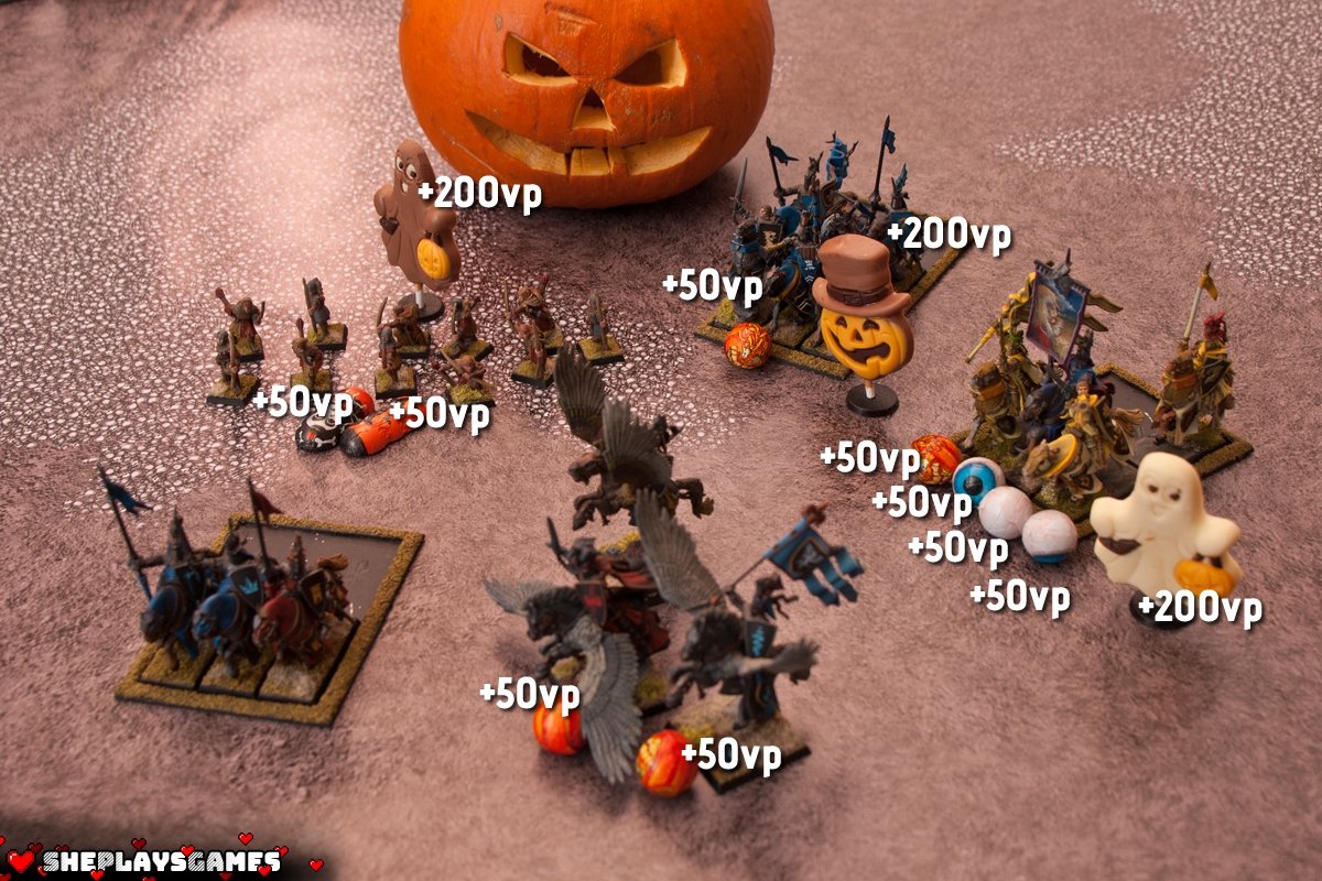 Halloween Trick or Treat Battle Bretonnia Hordes of Chaos Warhammer Fantasy Grail Knights Daemons Ghosts Amarell She Plays Games Sheplaysgames